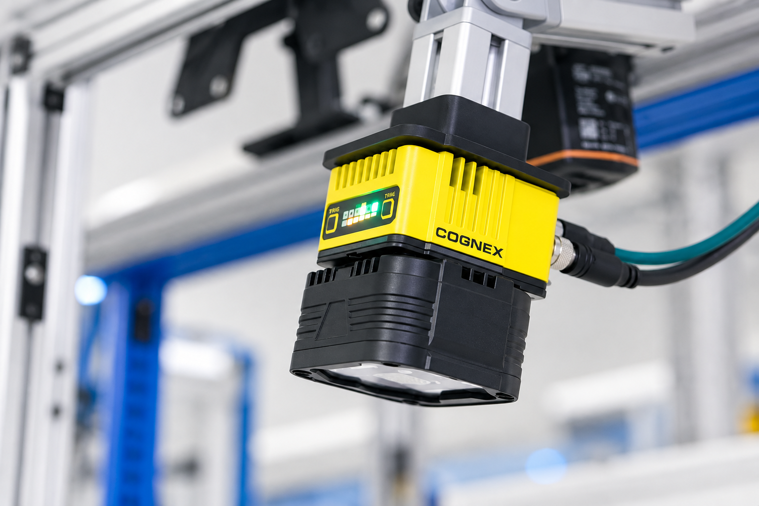Cognex industrial machine-vision scanner mounted on a production line