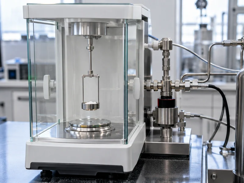 Laboratory balance enclosure and adjacent gas-conditioning equipment.