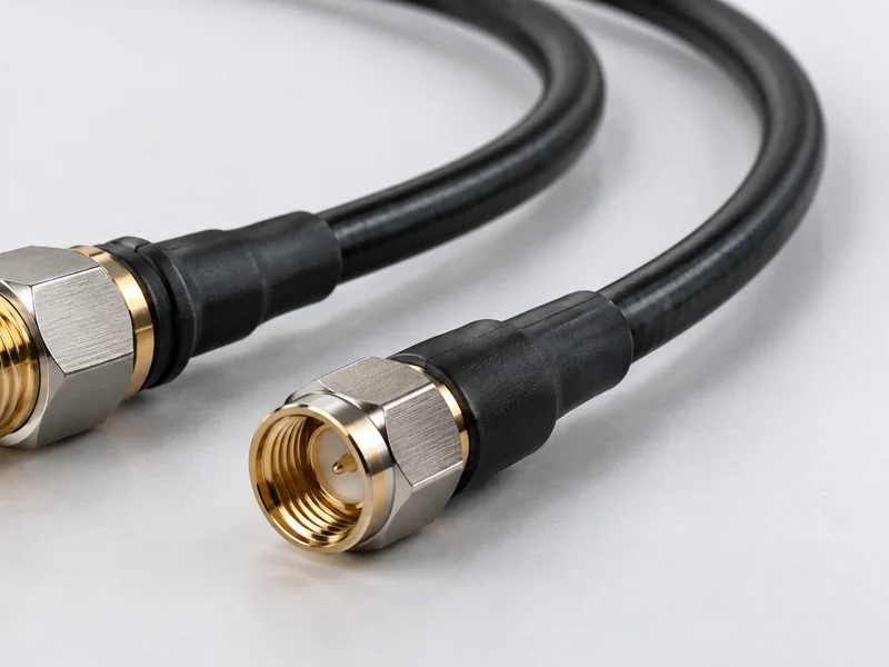 Coaxial RF cable assemblies with precision metal connectors.
