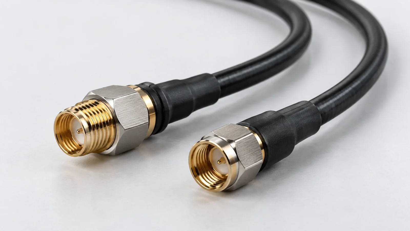 Coaxial RF cable assemblies with precision metal connectors.